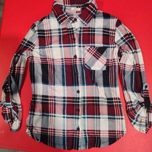 Ardene multi colour plaid button up sleeve flannel shirt women's size S